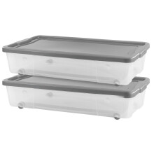 Muddy Hands Pack of 2-47 Litre Under Bed Plastic Storage Boxes with Lids ? Clear Wheeled Storage Containers for Bedroom, Home & Office ? Stackable &