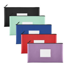 5-Pack Bank Deposit Money Bags with Zipper, PU Bags Cash Wallet Pouches with Label, for Coins, Cosmetics,Invoice,Bills,A
