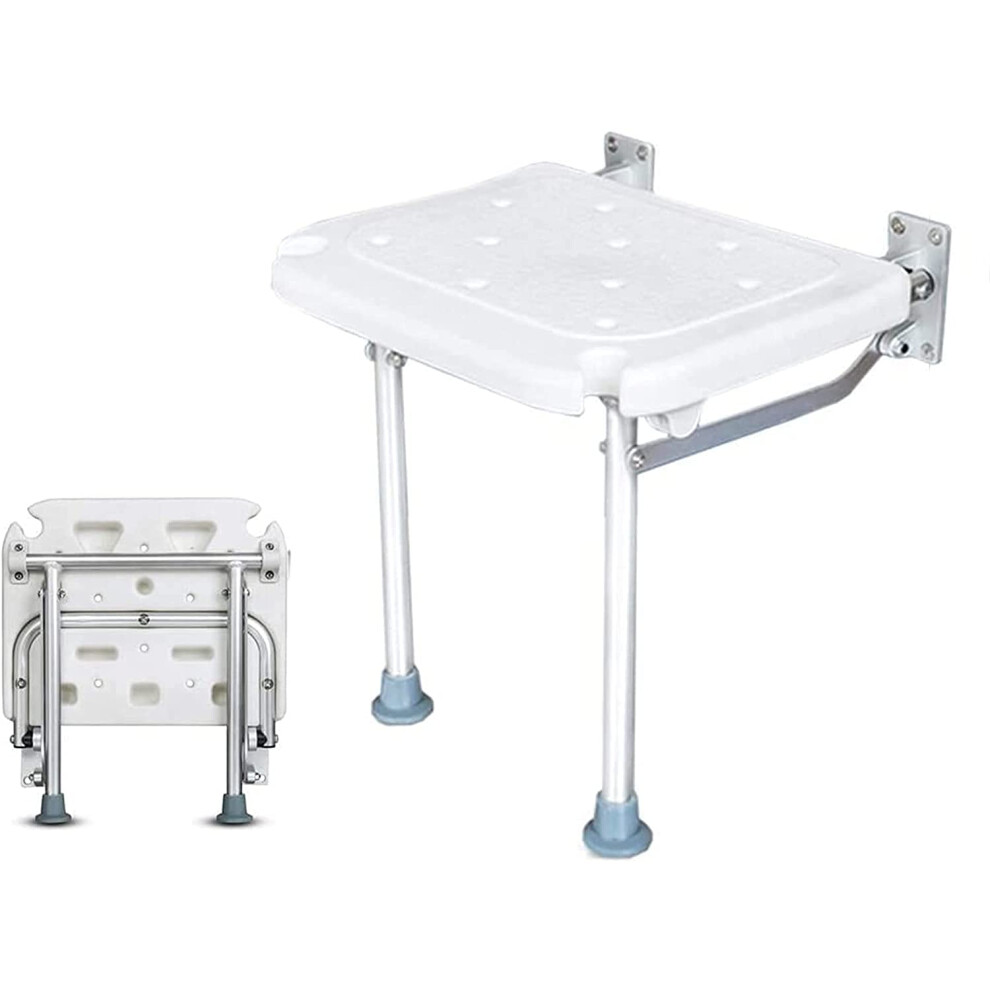 Fold Down Shower Seat with Legs Wall Mounted Chair 400lb Capacity Backrest for Elderly and Disabled