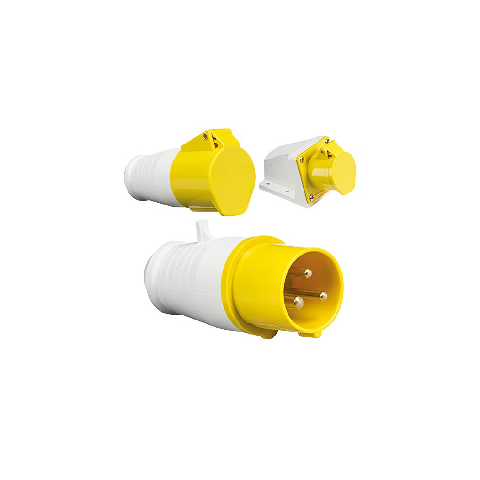 Vogueing Tool Ip44 3Pin Industrial Plug & Sockets Yellow & White Industrial Site Plug Surface Mounted Wall Socket(16A 110V Socket-A) 8414806263361