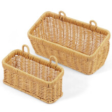 2PCS Hanging Storage Baskets, L+S Boho Style Hand-Woven Wall Mounted Fruit Basket, Organiser Bins for Kitchen Bathroom Living Room