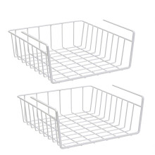 Sylon 2 x Hanging Basket Organiser, Hanging Under Shelf Storage Basket for Kitchen Cupboards, Cabinets, Shelves, Low Furniture (White)