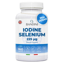 Bandini? Iodine 225 mcg + Selenium 100 mcg - 160 Tablets - High Absorption and Dosage - Dietary Supplement of Potassium Iodide KI + Selenium