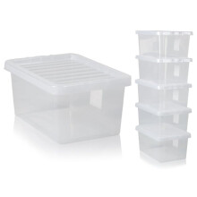 11L Small Under Bed Plastic Storage Boxes With Lids - Pack of 5. Clear, Strong, Stackable, Nestable (5x 11 Litre) Made in GB