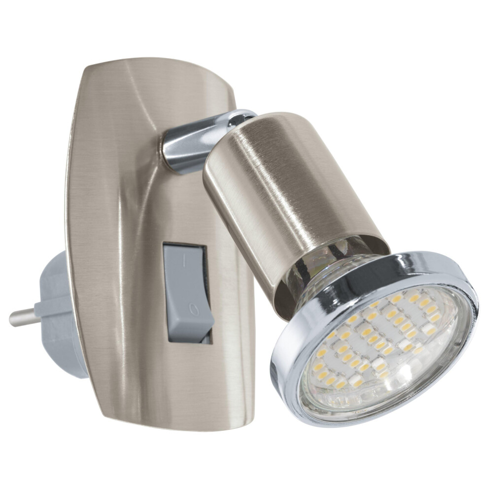 Eglo Socket Spot Mini, Plug Socket Lamp Made Of Steel, Colour: Nickel Matt, Chrome, Socket: Gu10, Incl. Switch Light