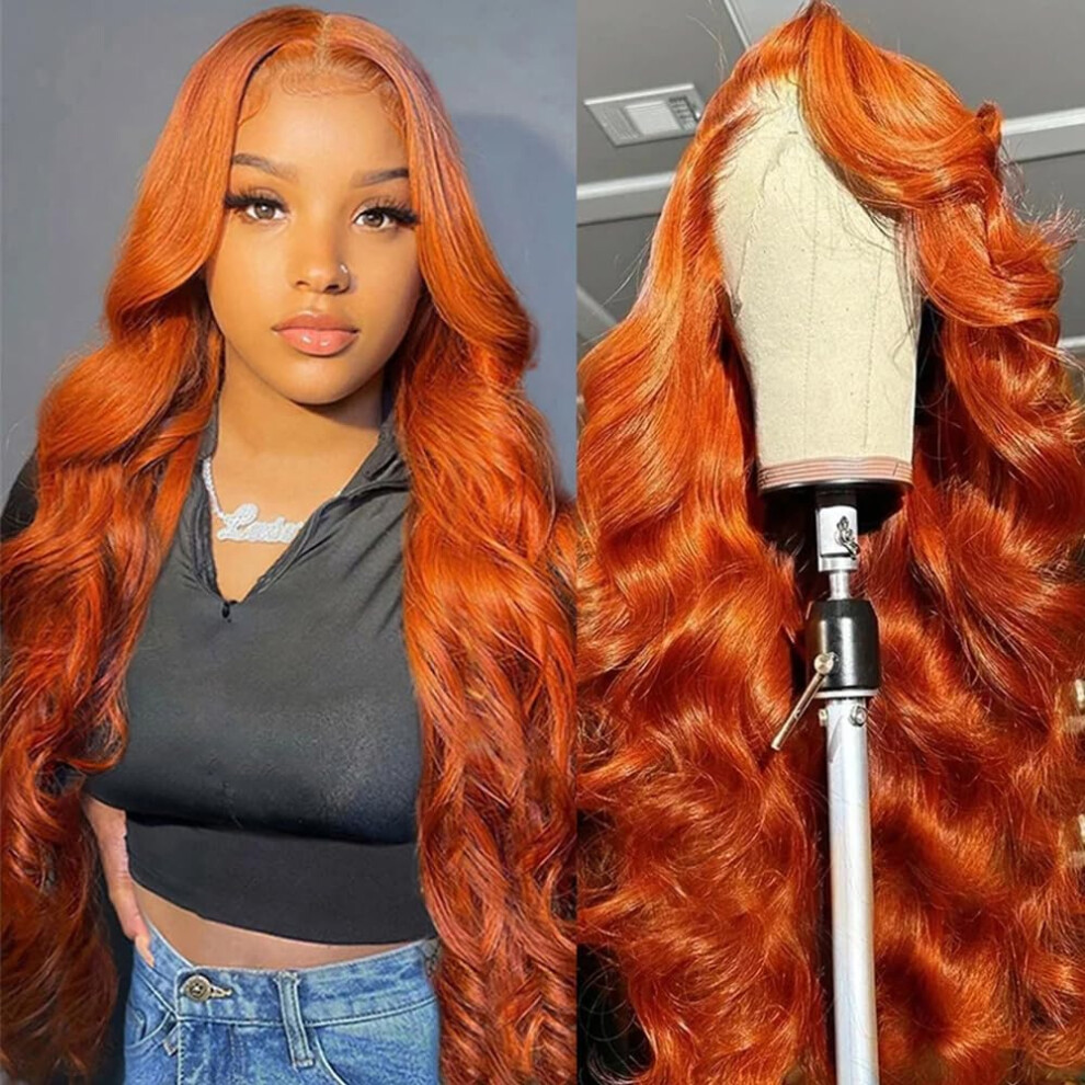30 Inch Ginger Lace Front Wig Human Hair Body Wave 13x4 HD Transparent Glueless Pre Plucked