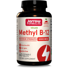 Jarrow Formulas, Methyl B12, 5000mcg, 10-Day Deposit, Cherry Flavour, 60 Chewable Vegan Tablets, Gluten Free, Vegetarian, Soy Free, GMO Free