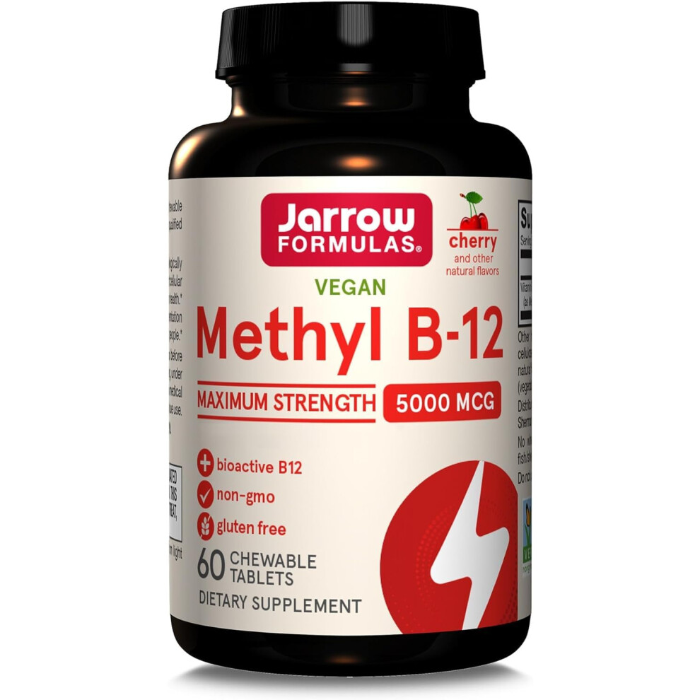 Jarrow Formulas , Methyl B12, 5000Mcg, 10-Day Deposit, Cherry Flavour, 60 Chewable Vegan Tablets, Gluten Free, Vegetarian, Soy Free, Gmo Free