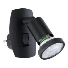 Eglo Parrini Plug lamp, Socket lamp with Switch, Light Swivel spot, Metal and Plastic in Black, Warm White
