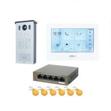 Dahua meertalige IP-video-intercomkit met PoE-switch en SIP-ondersteuning - VTO3221E-P en VTH2621GW-P, wachtwoord- en codeontgrendeling