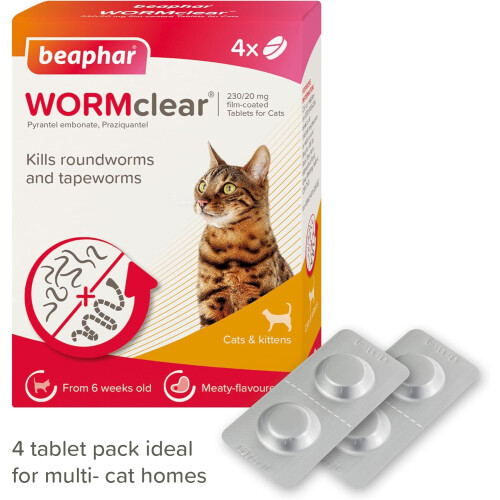 Beaphar Beaphar WORMclear Tablets Cat 4 Tablets Kills Roundworms Tapeworms