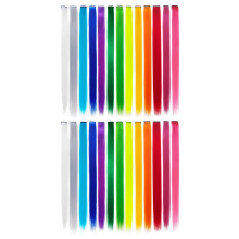 26 Pcs Colored Party Highlights Colorful Clip in Hair Extensions 55cm Straight Synthetic Hairpieces, Rainbow