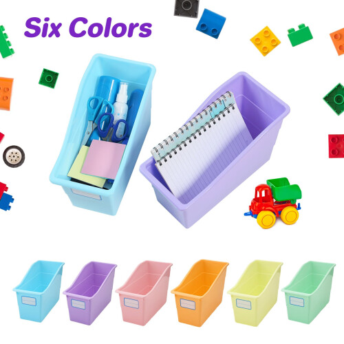 Tsudoku 6 Pcs Plastic Storage Boxes, Files Book Bins for Classroom Multiple Colors Storage Baskets, Storage Boxes 2