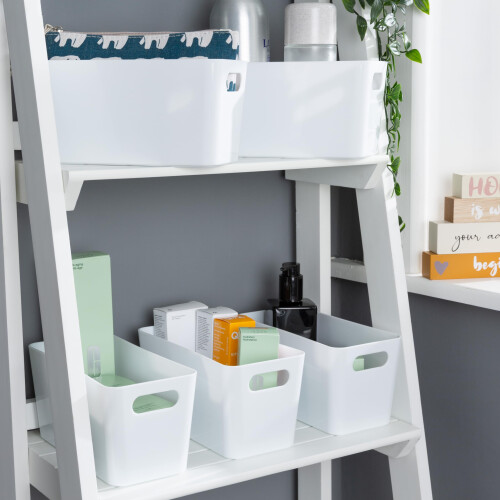 Wham Wham Studio 5 x 1.4L Deep Rectangular Plastic Storage Baskets | Ideal for Kitchens, Bathrooms, Stationery & More | Easy Access Integrated Handles | 1