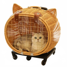 Vintage-stijl handgeweven ademende kattentas met trolley - lichtgewicht draagbare huisdierenmand en hondenmand