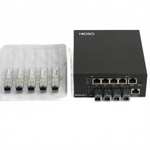 Hioso Mini 4-poorts EPON OLT - Zwart metaal, DC12V 5A, 1000 Mbps uplink voor FTTH-oplossingen