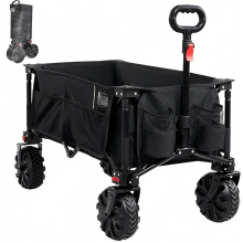 Robuster, zusammenklappbarer Bollerwagen mit abnehmbaren großen Rädern, 100 kg Tragkraft, Griff und Tragetasche für Camping