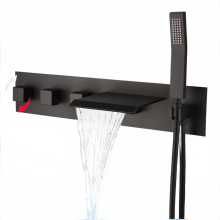 Kemaidi Black Wasserfall-Duschsystem: Wandmontierte Badewannenarmatur mit Ausziehbrause