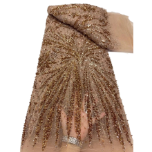 Elegante 5-yard Nigeriaanse tule kantstof met kralen en pailletten borduurwerk voor bruids- en feestjurken