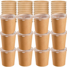 16 oz Paper Soup Cups with Lids, Disposable Kraft Paper, Biodegradable, 50 Pack To Go