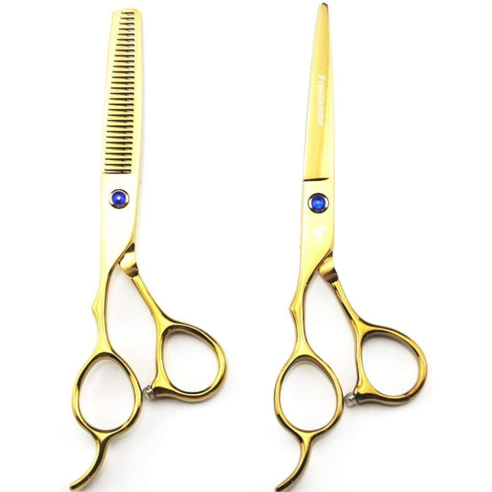 LeftHanded 6 Inch Professional Hair Cutting Scissors Set with Thinning Shears and Ergonomic Finger Rest