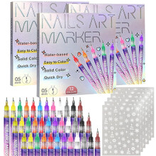Nail Art Pens Set 12 Colors Quick Dry NonToxic Fine Tip Markers for DIY Manicure and Nail Designs