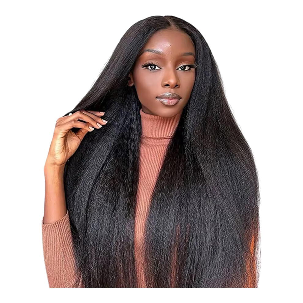 Unisex 7X5 Hd Lace Kinky Straight Human Hair Wig 180% Density Glueless Preplucked Natural Hairline