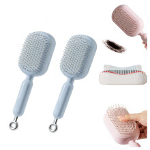 Self Cleaning Hair Brush with OneTouch Detangling and Air Cushion for Wet or Dry Curly Hair, Blue 2pcs