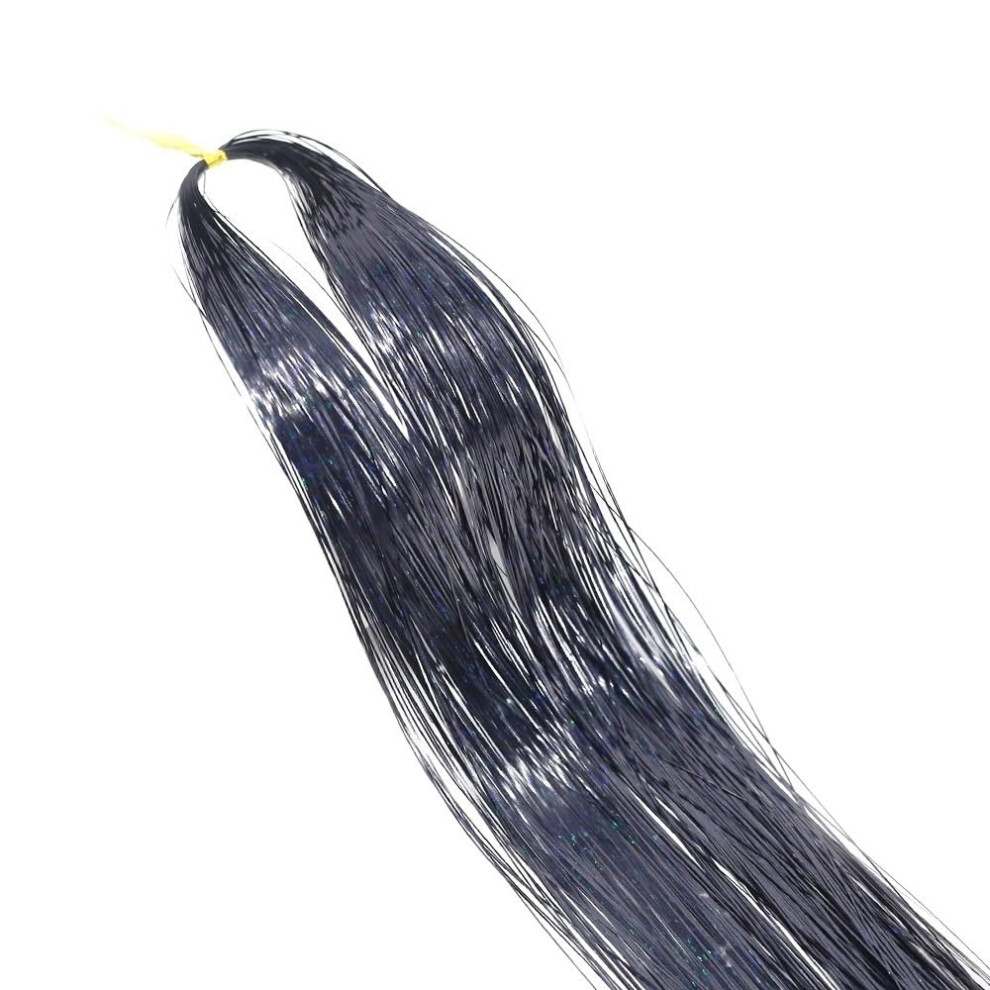 Unisex Black Hair Tinsel Clip In Extensions 94Cm Heat Resistant Strands With Elegant Sparkle Accent For Women