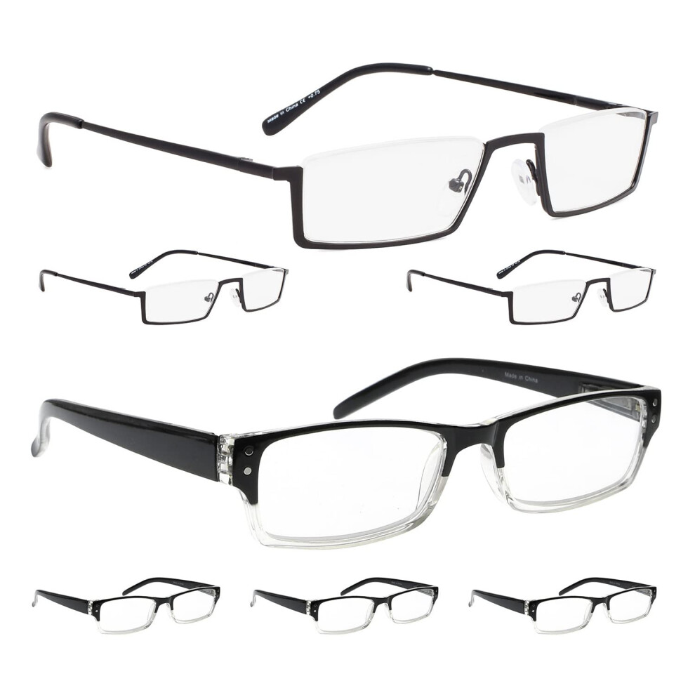 Reading Glasses Set +2.50, 7 Pack Half Rim and Full Rim, Lightweight Metal Frames, AntiGlare