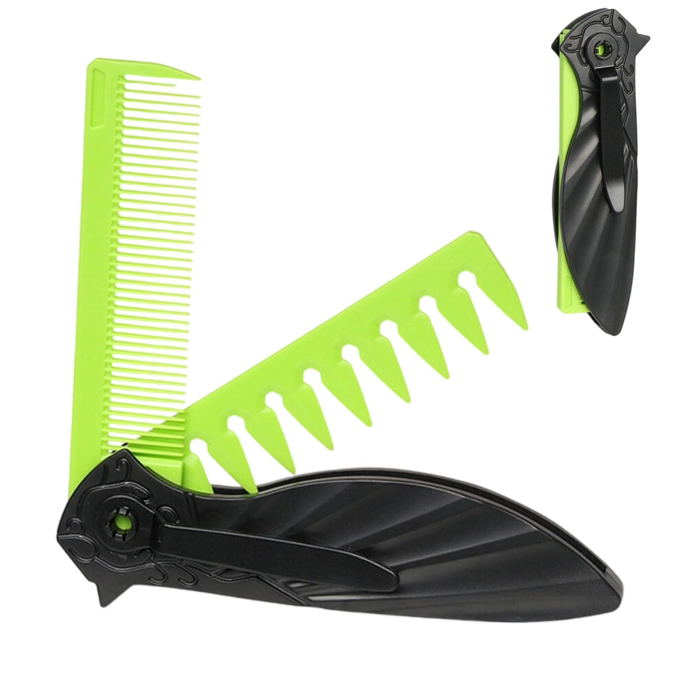 Folding Pocket Comb with Dual Tooth Layout, Compact Travel Hair Comb for Men and Women Black Green