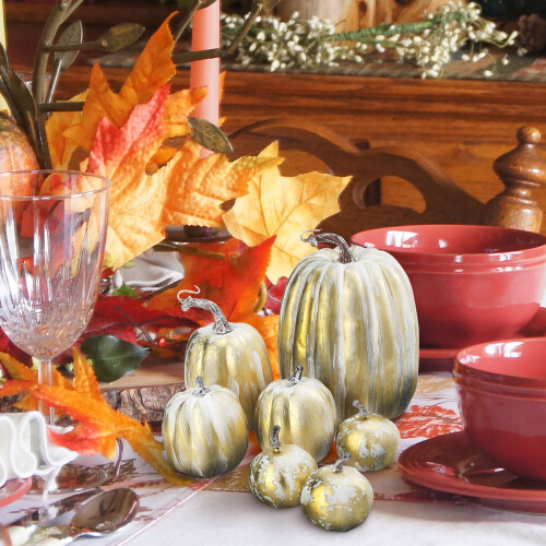 Foam Artificial Pumpkins7-Pack White Gold 1