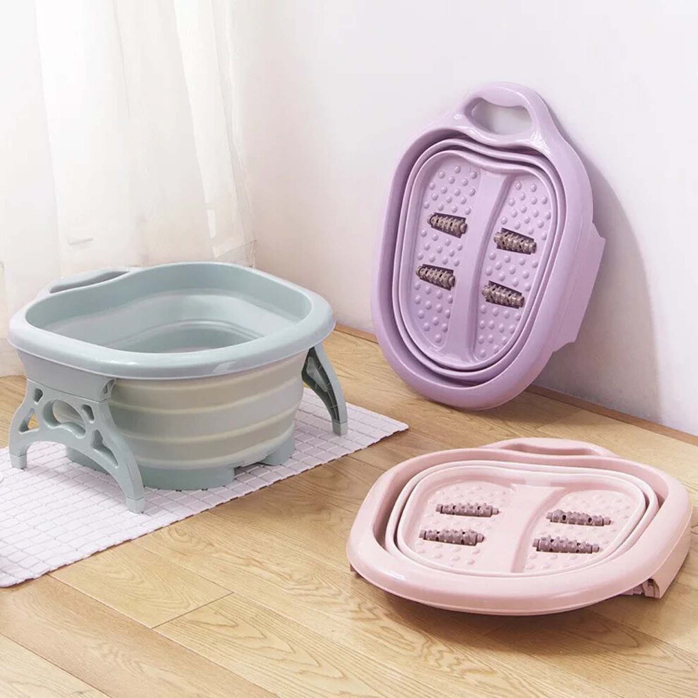 Portable Folding Foot Bath Tub with 4 Massage Rollers, Purple