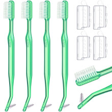 DoubleEnded Orthodontic Toothbrush and Interdental Brush VTrim Tuft for Braces, 4 Pack, 3 Colors