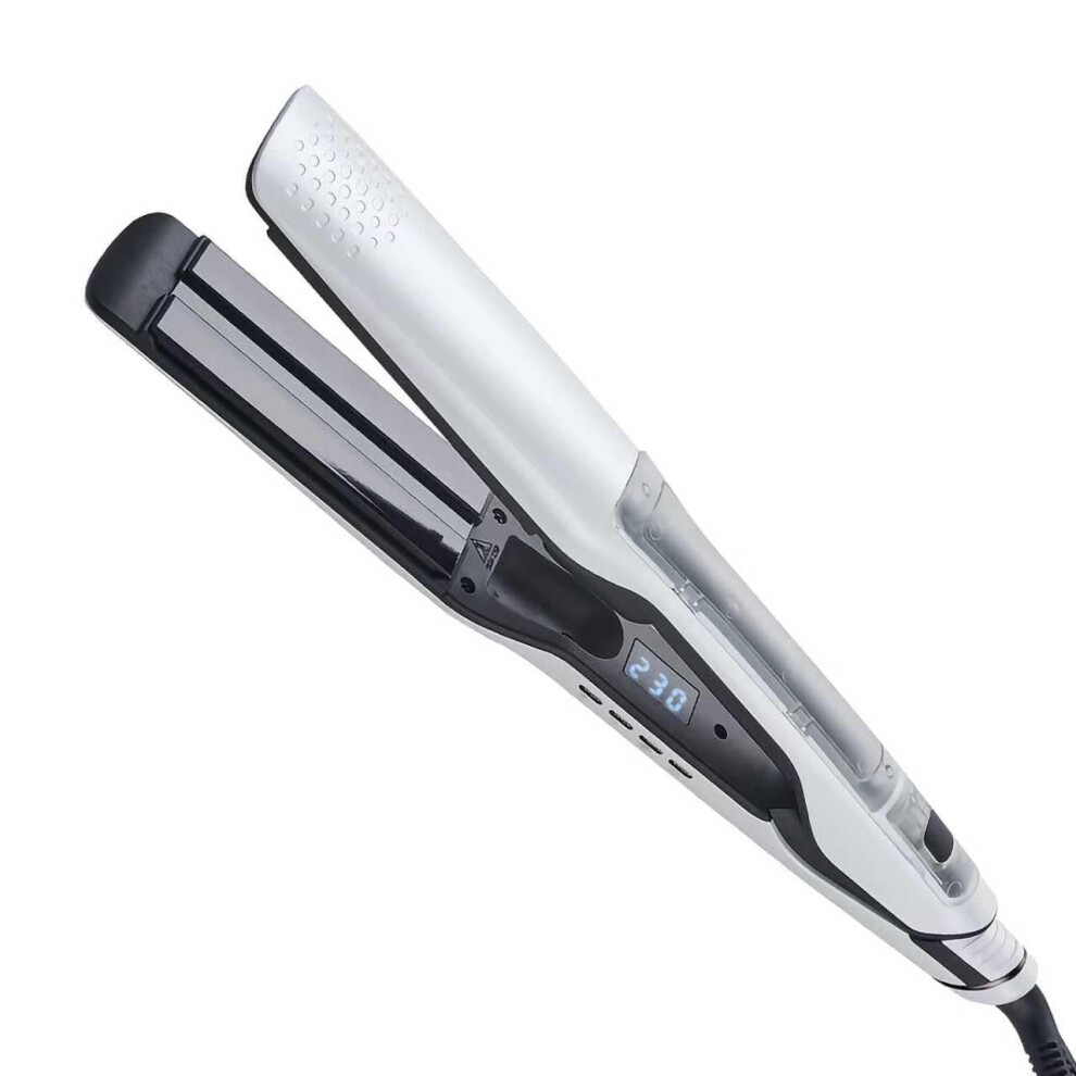 2 in 1 Hair Straightener and Curler with Steam, Ceramic Flat Iron, Fast Heating, Dual Voltage, White