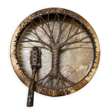 Handmade Shaman Drum with Tree of Life Design, Leather and Wood Frame, Deep Earthy Sound QNQA4