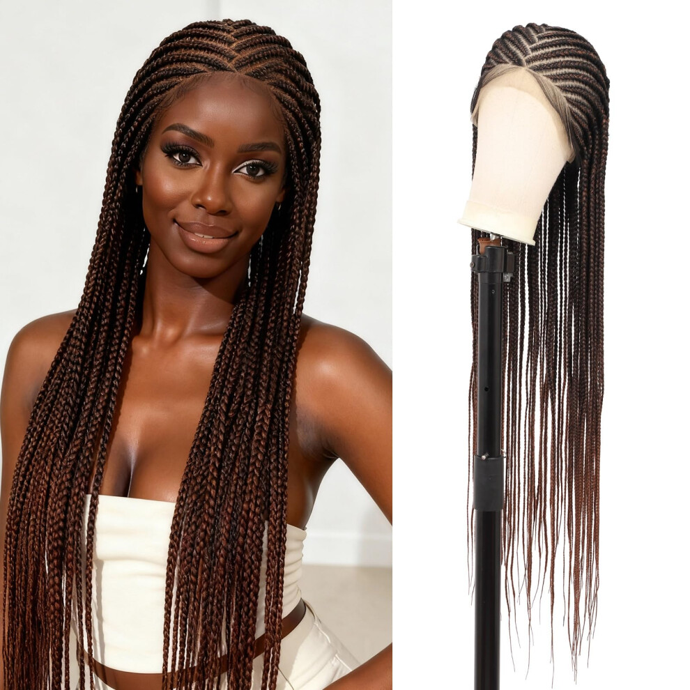 Braided Lace Front Wig 13x8 HD Lace Cornrow Box Braids with Baby Hair for Black Women 36in Brown