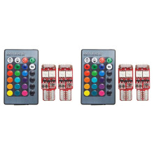 4Pcs T10 W5W LED RGB Remote Control Lights Indicator Bulb Car Interior Wedge Side Lamps