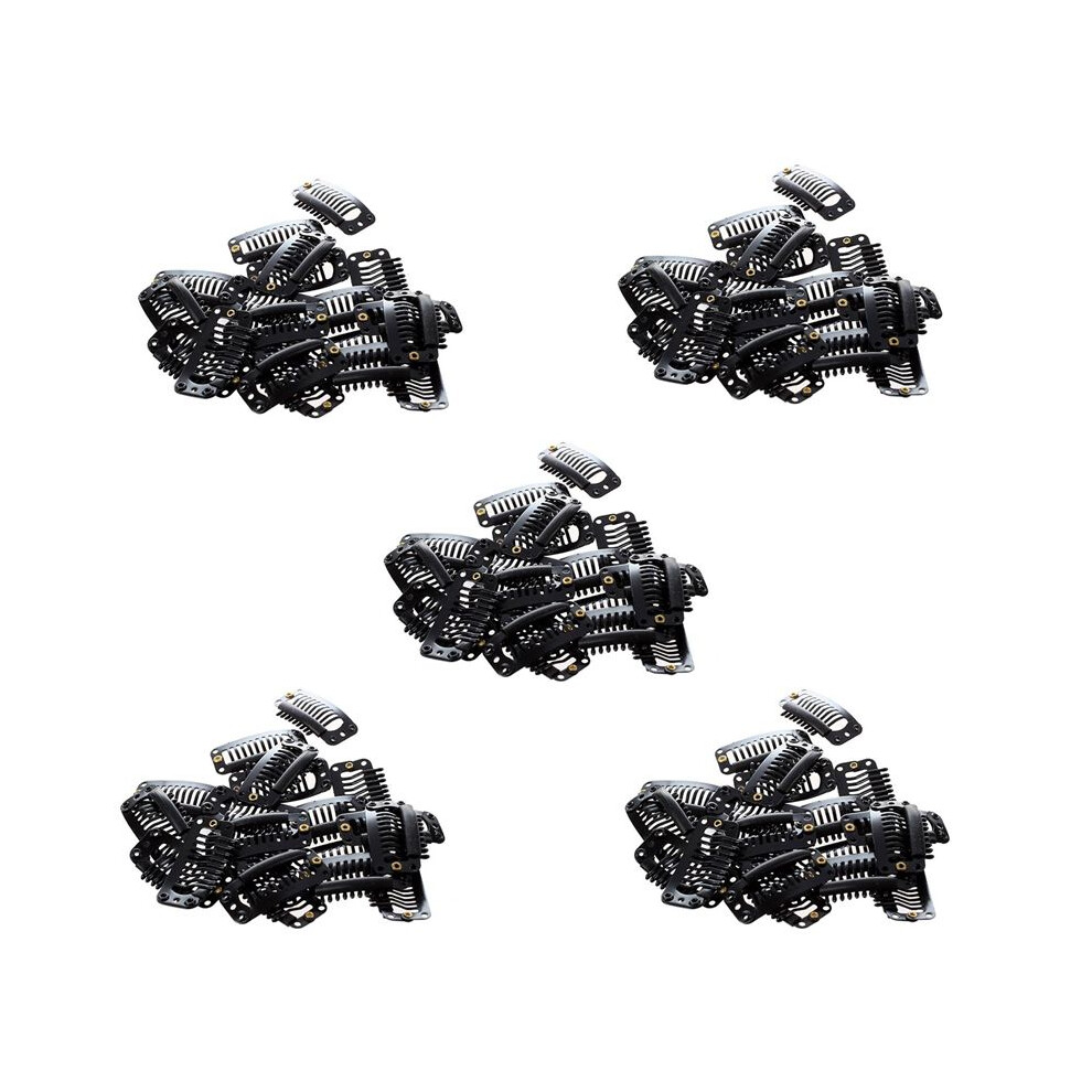 Tlily 100Pcs Black Nine-Tooth Clip For Hair Extension Snap Clip For Diy Use(Black)32Mm L