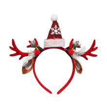 Christmas Headband with Red Deer Mini Santa Hat, Festive Costume Accessory for Women and Girls