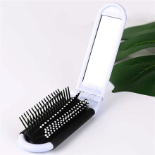 4X Portable Travel Folding Hair Brush with Mirror Compact Pocket Size Comb-White
