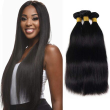 Peruvian Virgin Straight Human Hair Bundles 100% Remy Extensions Natural Black 3 Pack