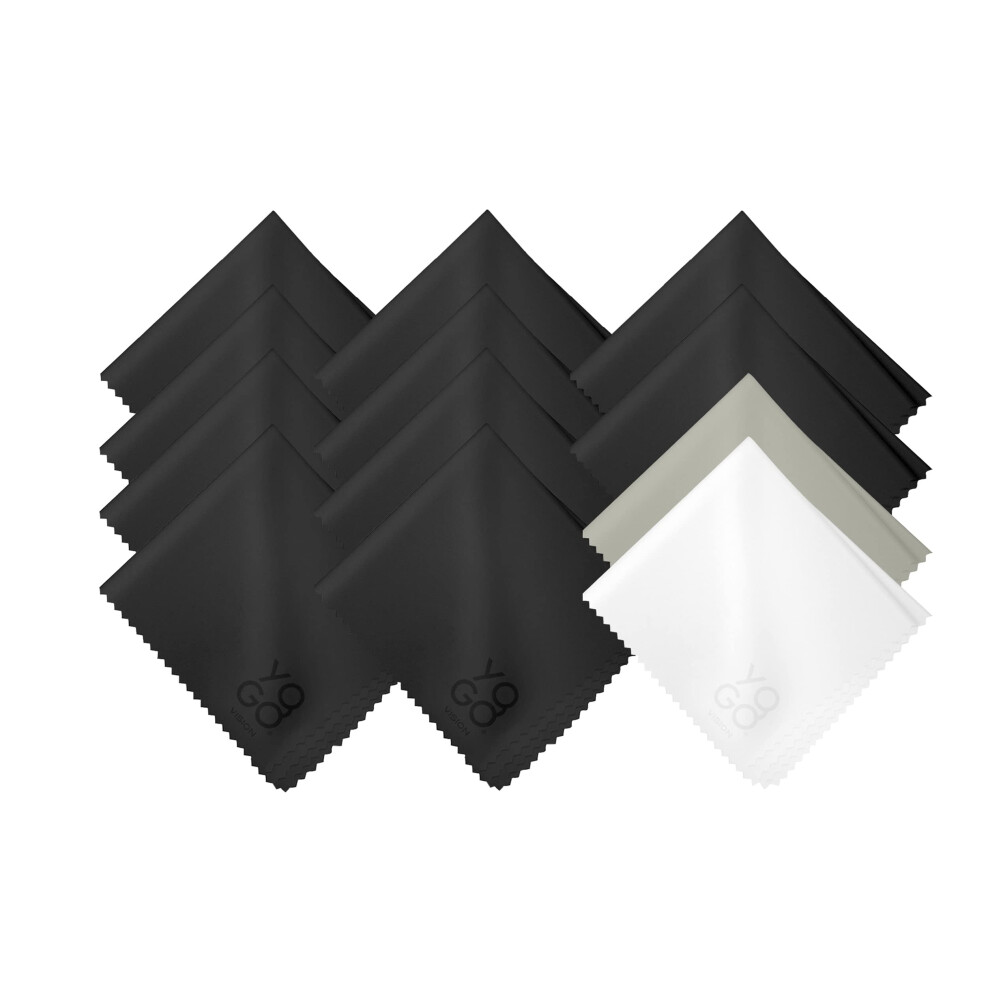 Black/Grey/White Microfiber Cleaning Cloth 12 Pack For Eyeglasses And Screens Scratch Streak Multi Color Set