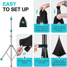 2X Speaker Stand Cover, DJ Speaker Stand Tripod Scrim Skirt with Carry Bag, 360 Degree Black Cover for Wedding