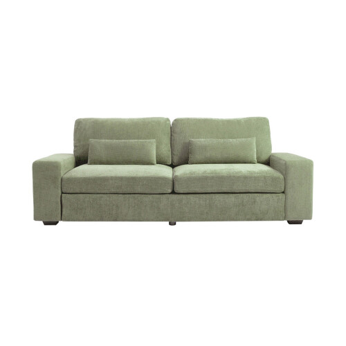 Living And Home 2-Seater Chenille Upholstered Sofa with Pillows, Green 1