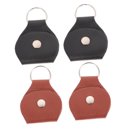 4Pcs Leather Guitar Pick Holder Set with Keyring – Compact Durable Case for Guitarists