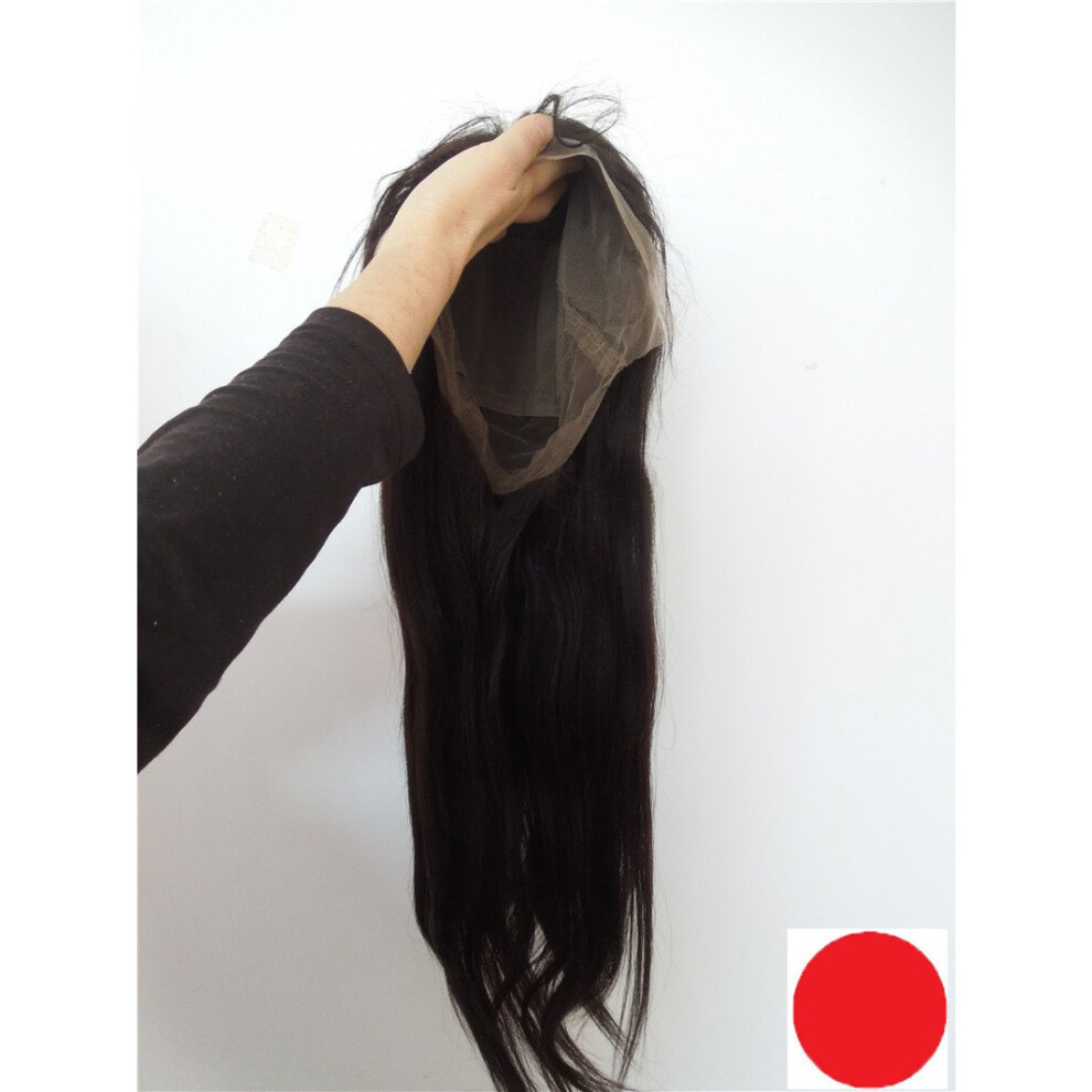 Unisex 12 Inch Full Lace Human Hair Wig Yaki Straight Color #1B Virgin Remy With Natural Movement