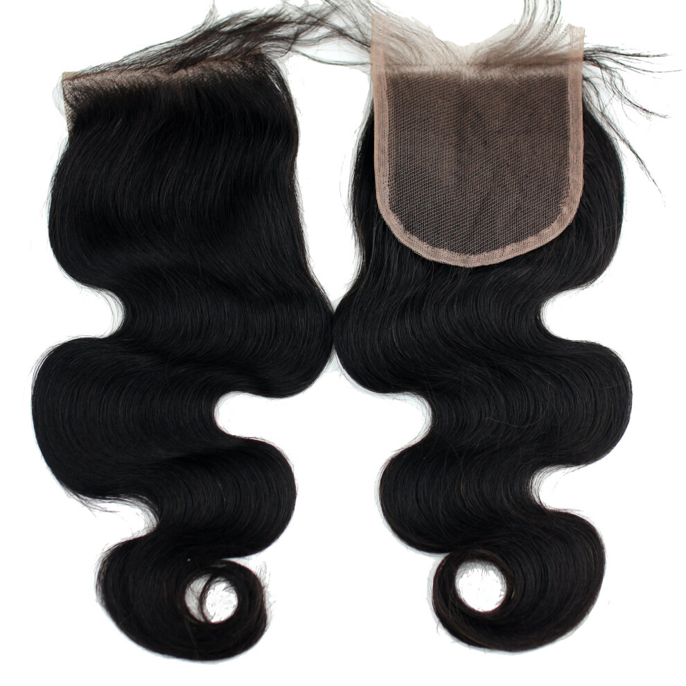 Unisex Brown Human Hair Lace Closure 4X4 Brazilian Remy Body Wave Natural Hairline Swiss Lace 16Inch