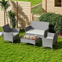 (Grey) 4-Pieces Outdoor Garden PE Rattan Furniture Set