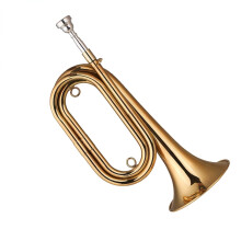 13.5 Inch Brass Bugle Trumpet with Mouthpiece and Carrying Bag, Gold Plated Cavalry Horn for Beginners